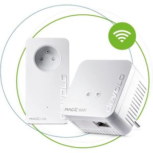 COURANT PORTEUR - CPL Magic 1 Wifi 4 (N) Mini Starter Kit : 2X Adaptateurs Cpl Wifi (1200 Mbits, 2X Ports Fast Ethernet), Idéal Télétravail, Gaming[J5006]