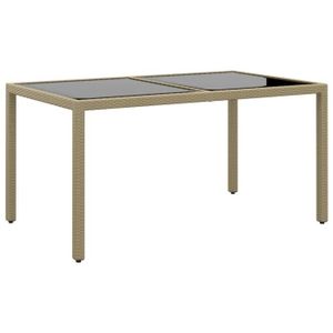 TABLE DE JARDIN  Meuble Table de jardin - 150x90x75 cm - Verre trempé-résine tressée beige - 29.6 KG