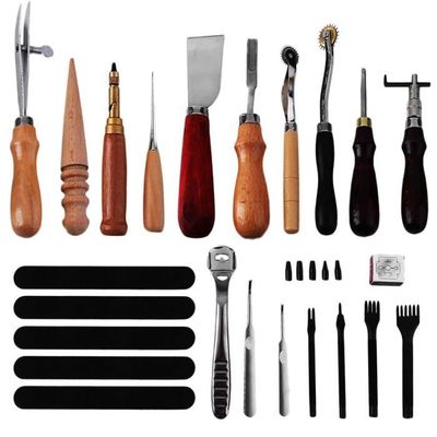Kit Couture Cuir 49 Pièces – Aiguilles, Fils, Poinçons, Ciseaux – Pour Réparation Et Création Maroquinerie