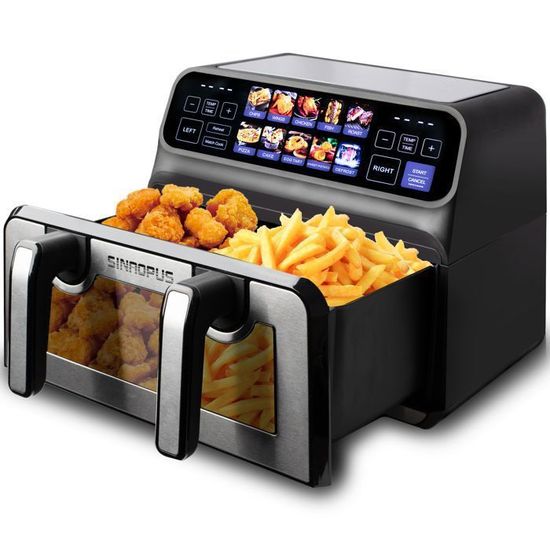 Friteuse Sans Huile Airfryer AMSTA 9L Double Cuve – 1700W, 9 Programmes, Digital, Fenêtre Vue – 4,5L+4,5L