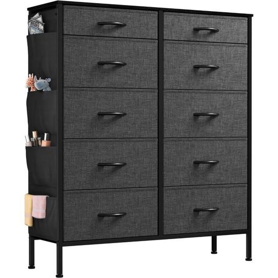 SONGMICS Commode, Meuble De Rangement, Avec 5 Tiroirs En Tissu, Style