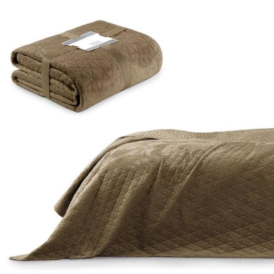 AmeliaHome Softa Couvre-lit Beige Cappuccino 220 X 240 Cm - Double Face Matelassé Ultrasonique