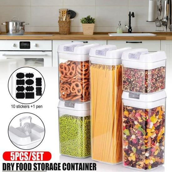 Lot 5 Boîtes Alimentaires Hermétiques Plastique Avec Couvercle Doseur - Tailles Variées