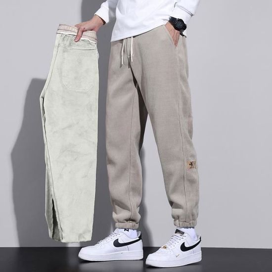Pantalon de jogging décontracté en velours côtelé pour homme avec cordon de serrage et taille élastique - Pantalon de survêtement fuselé avec poches, ag, S