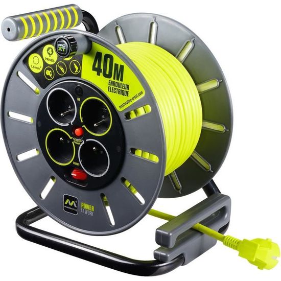 Enrouleur électrique De Chantier 30 Mètres - 4 Prises 16A Avec Terre - Câble 3G1,5 Mm² - Pour Bricolage, Jardin, événements - 10