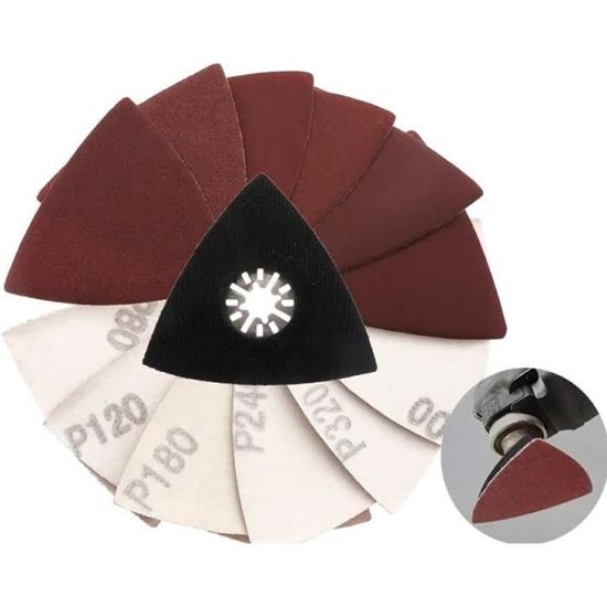 50 Pièces Papier Abrasif Triangulaire 135x95mm Grain 60/80/120/180/220 - 12 Trous Pour Ponceuse