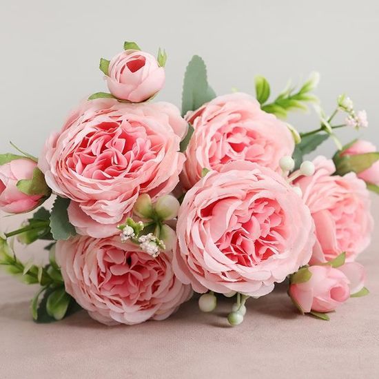 Bouquet De Pivoines Artificielles 7 Têtes Hauteur 55 Cm Rose Saumon