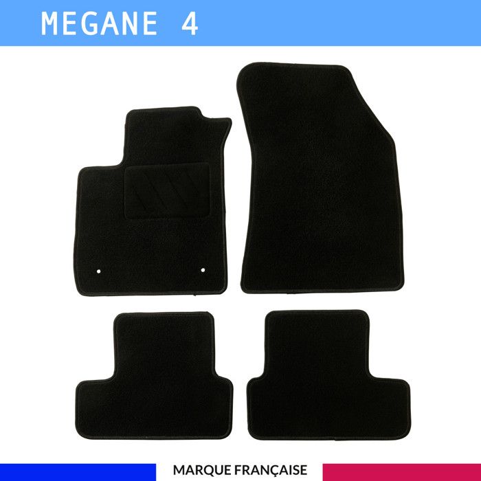 Tapis de sol voiture - Sur mesure pour Renault MEGANE 4 dès 01/2016 - Moquette Antidérapante - Clips et Scratch - 4 pièces