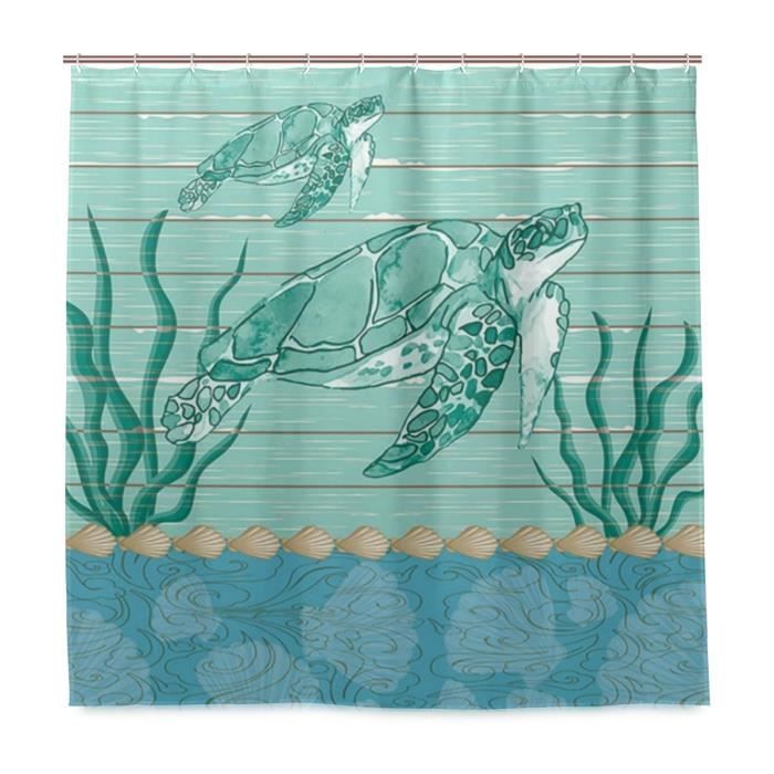 Rideau De Douche Tortue De Mer Bonhause - 180x200cm - Polyester Anti-Moisissure - Avec 12 Crochets