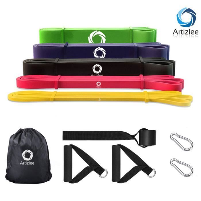 ARTIZLEE Bandes de Résistance élastique 9 en 1 Bandes d'exercice Durable avec Ancrage de Porte et Poignées pour Fitness, Pilates