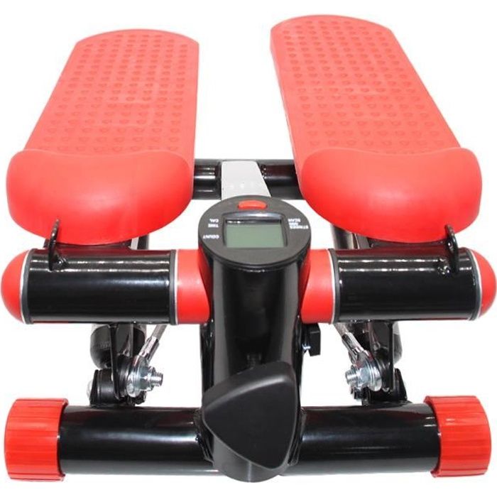 Mini Stepper Marcheur -Machine Jambe Fitness Entraînement Musculaire Exercise avec Bandes de Résistance - Affichage - Rouge noir