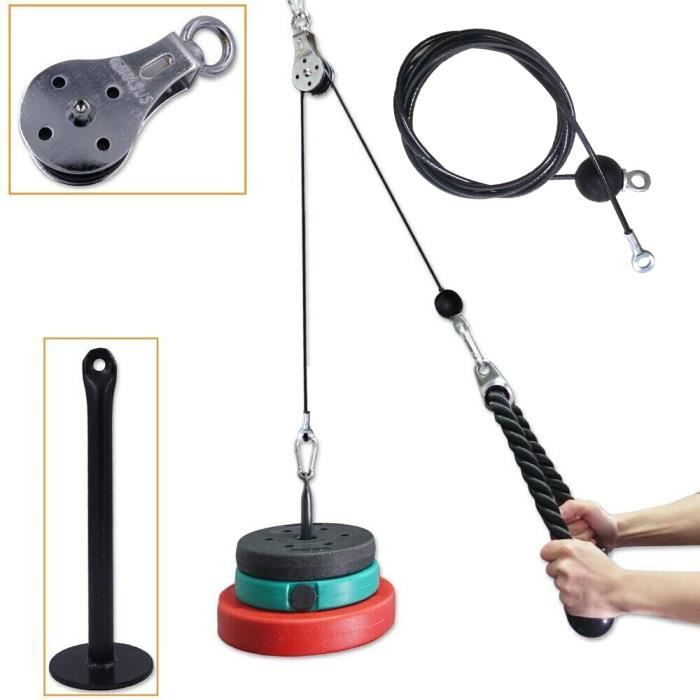 7Pcs Fitness Poulie Système de câble DIY Chargement Broche de Levage Triceps Machine Corde entraînement Longueur réglable Home Gym