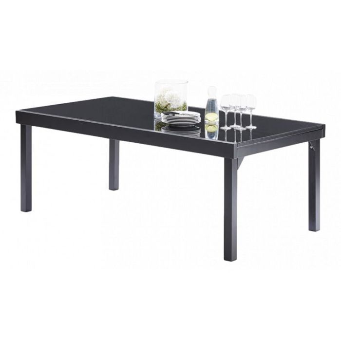 Table de jardin Modulo T 8/12 Full Verre Noir