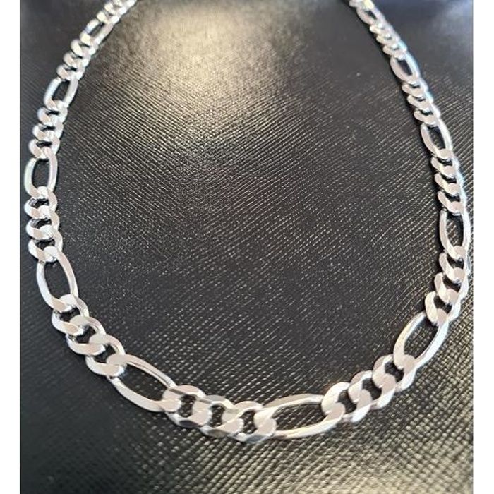 [AURORA GREEN BIJOUX] Très Belle Chaîne Maille Cheval Alternée 60 cm en Argent 925ème rhodié