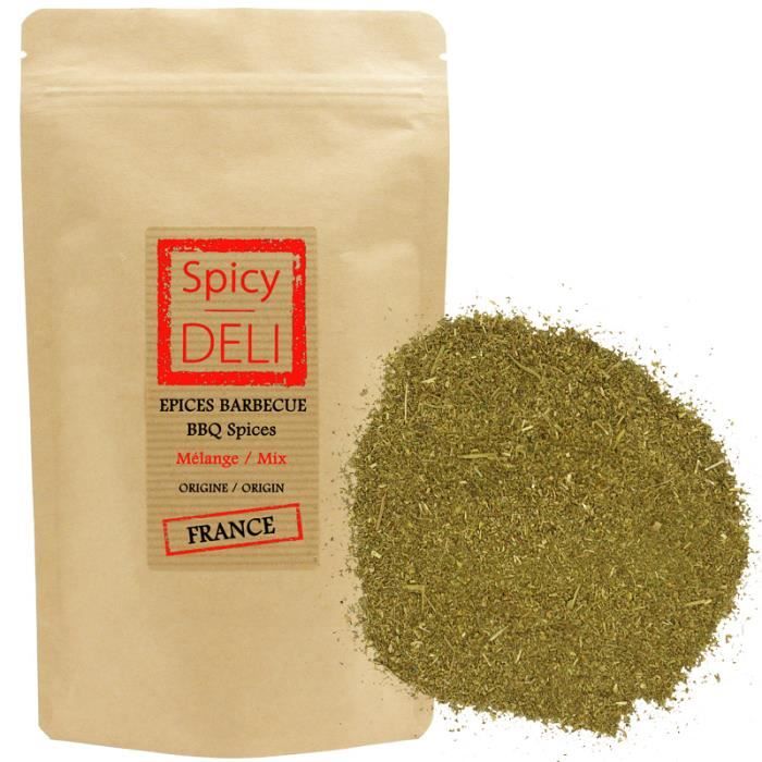 Mélange d'épices spécial BARBECUE en sachet kraft alimentaire refermable. Poids net : 100gr.