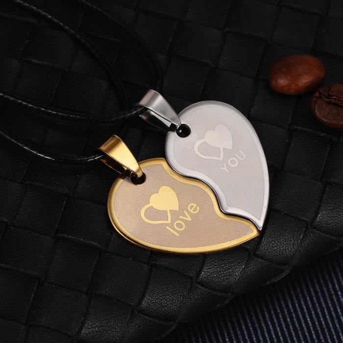 Ensemble de colliers créatifs en titane et acier en forme de cœur, pendentif pour Couple, bijoux amoureux de la mo Black -THJR3152