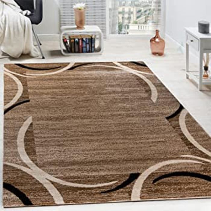 Tapis De Salon Moderne Avec Bordure Tapis De Marque Moucheté Marron Noir Beige, Dimension:160X220 Cm