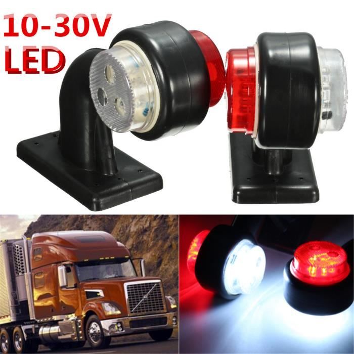 2x 10V-30V LED Feux Position Gabarit Latéral Rouge Blanc Camion Remorque Fourgon