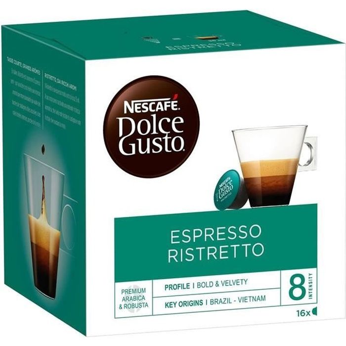 LOT DE 2 - Dolce Gusto - 16 Capsules de café expresso Ristretto 104 g