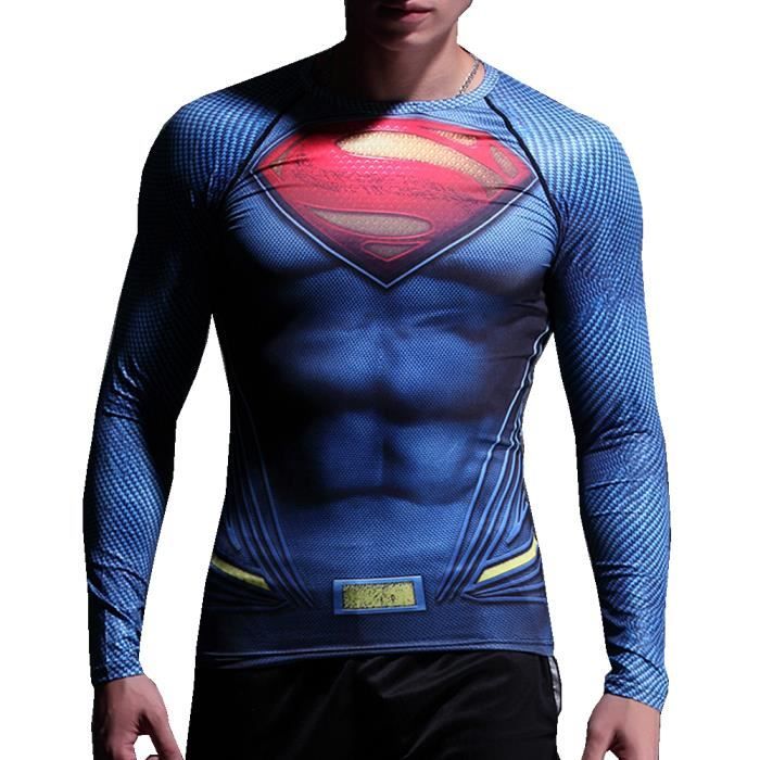 Superman Blue Style C compression manches longues chemise serrée Hero fitness en plein air Top mode sportive