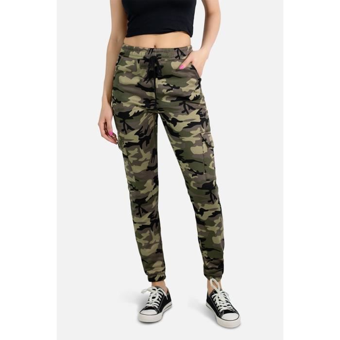 Jogging cargo camouflage de sport Femme Kaki