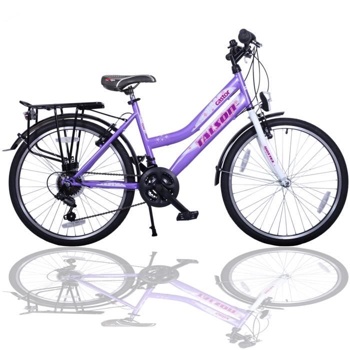 TALSON Vélo pour enfant 24'' avec éclairage 249512 24 pouces vélo de fille Shimano 21-vitesses VIOLET