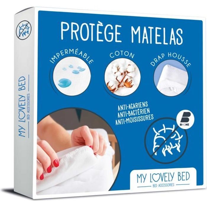 My Lovely Bed - Protège Matelas 120x190/200 cm - Alèse Anti Acarien et Imperméable - Souple et silencieuse - Molleton 100% coton -