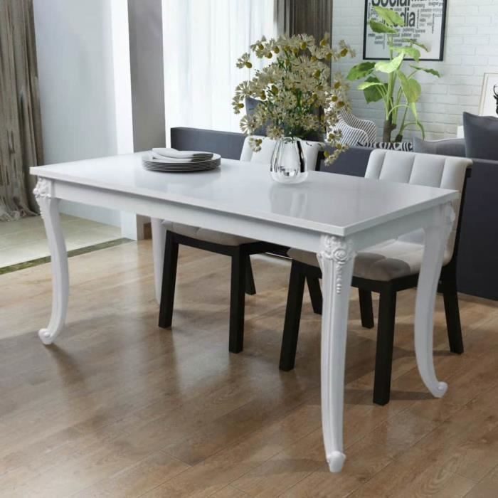 Table de salle à manger salle à dîner Tables d'extérieur cuisine style contemporain 116 x 66 x 76 cm Blanc haute brillance