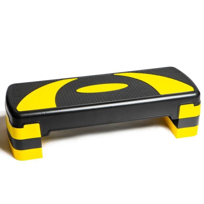 PRISP Stepper Fitness à Hauteur Réglable (3 Niveaux, 10/15/20 cm) Planche de Step Aérobic pour Cardio 78 x 28 cm - Jaune et Noir