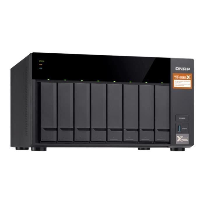 QNAP Serveur NAS TS-832X - 8 Baies - SATA 6Gb/s - RAID 0, 1, 5, 6, 10, 50, JBOD, 60 - RAM 2 Go