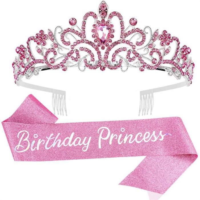 Décoration Fête Rose Pailleté Ensemble Couronne Et Écharpe 8ème Anniversaire Rose - Diadème Strass Pour Filles Set Diadème écharpe 8 Ans