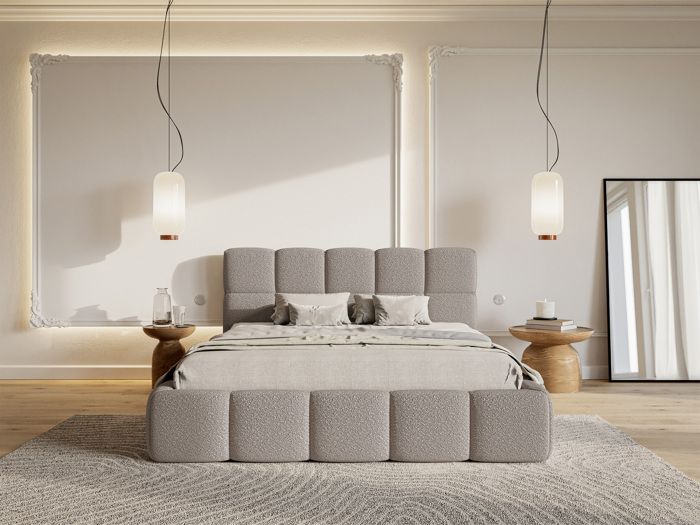 lit rembourré - cloudy - 180x200 cm - gris clair boucle - style moderne