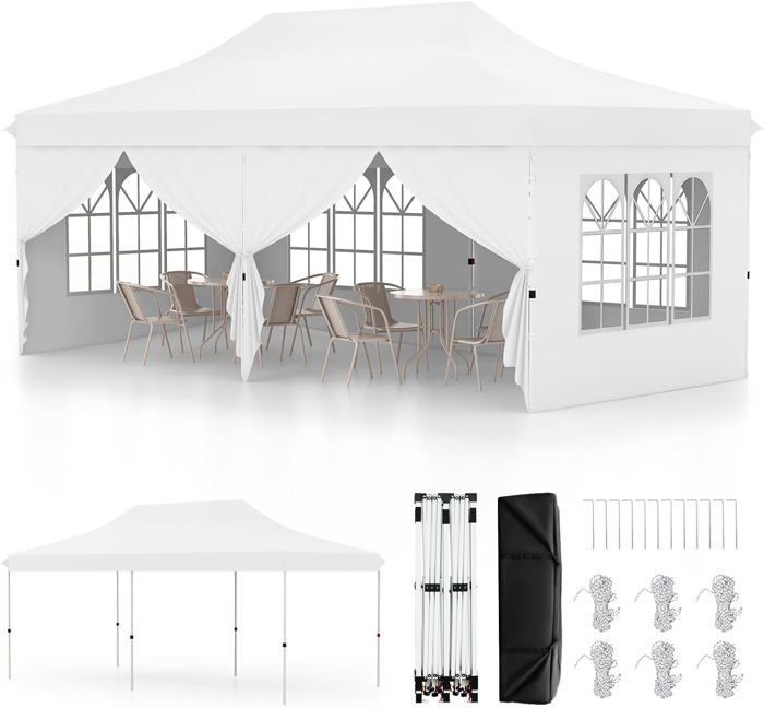 RELAX4LIFE Tonnelle de Jardin Pliante 3x6m sans Parois, Hauteur Réglable à 3 Niveaux, Tente de Réception avec Sac Transport, Gris - Jardin RELAX4LIFE Tonnelle de Jardin Pliante 3x6m sans Parois, Hauteur Réglable à 3 Niveaux, Tente de Réception avec Sac Transport, Gris - Jardin