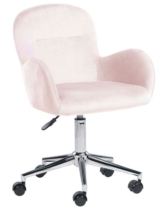 Chaise de bureau en velours rose clair PRIDDY