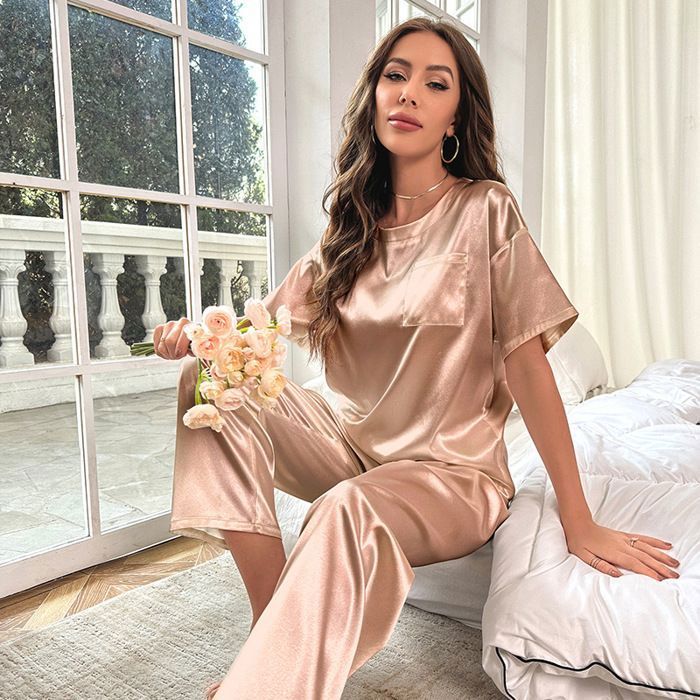 Ensemble pyjama en satin rose pour femmes,vêtements de nuit printemps ...