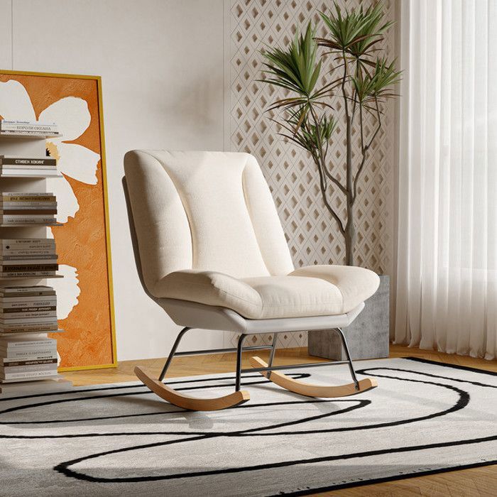 Fauteuil à Bascule Rocking Chair Avec accoudoirs Assise en flanelle dossier de lassise peut être réglé en 12 positions Beige