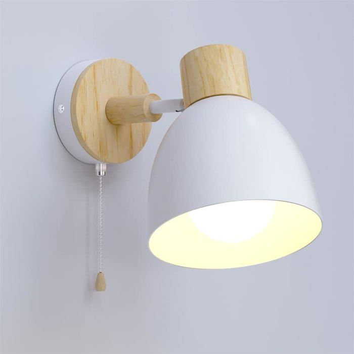 Applique Murale Intérieur avec Interrupteur Vintage Rétro Lampe Murale E27 Bois Industrielle Blanc