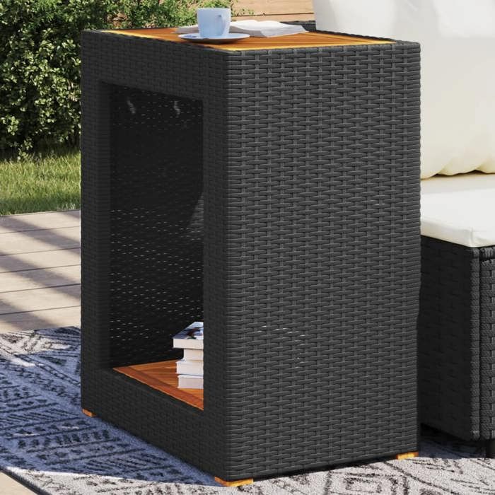 vidaXL Table dAppoint de Jardin Dessus en Bois Table Basse Meuble de Terrasse Patio Arrière-cour Extérieur Noir Résine 366303