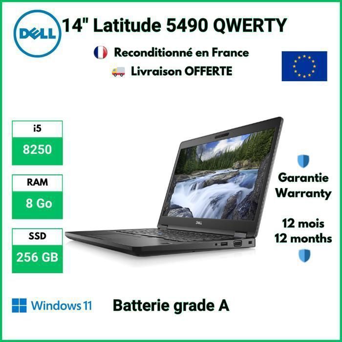 Dell Latitude 5490 QWERTY i5-8250 8 Go DDR4 256 SSD Windows 11 Pro - Batterie Grade A