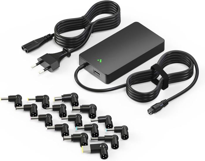Chargeur Universel 90W Pour PC Portable - Compatible HP, Dell, ASUS, Samsung, Acer Et Plus - 16 Embouts Inclus