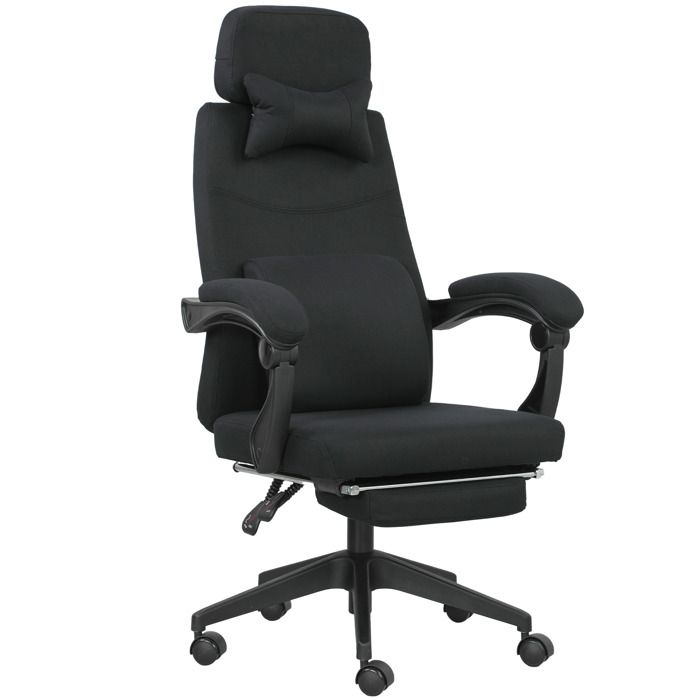 Fauteuil de bureau - Vinsetto - grand confort - dossier réglable repose-pied roulettes 360° - lin - 62 x 68 x 127 cm - noir