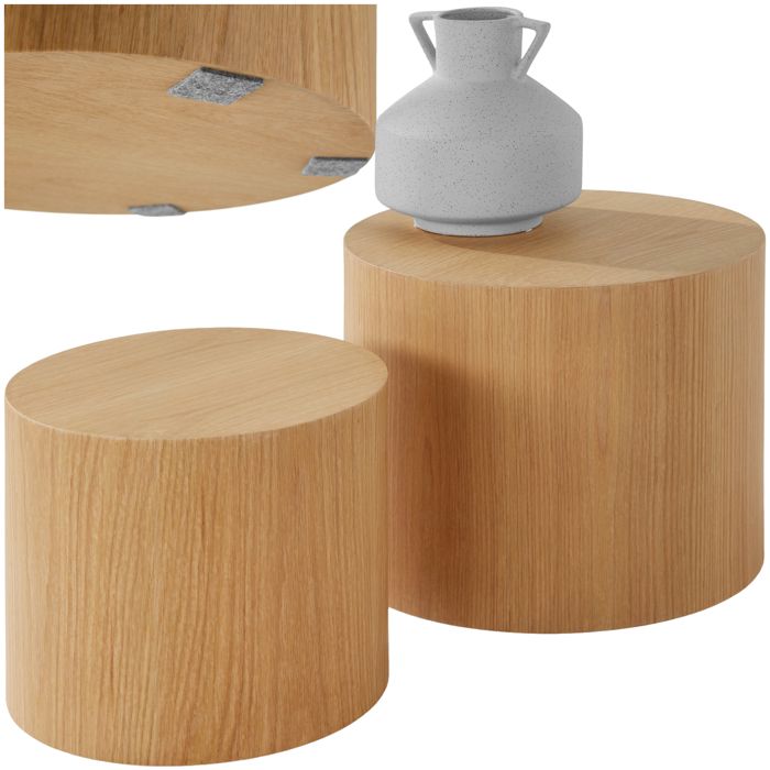 Table basse - TECTAKE - Lot de 2 tables basses DANNY rondes à laspect bois de chêne - Chêne clair