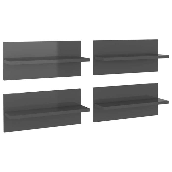 &Mode Étagères Suspendues Cuisine Salon Étagères murales 4 pcs gris brillant - bois dingénierie Sale835447