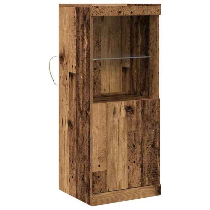 YUN@Buffet Bas Bahut Armoire Commode Sidebord avec éclairage LED Bois vieilli 41x37x100 cm @3970@