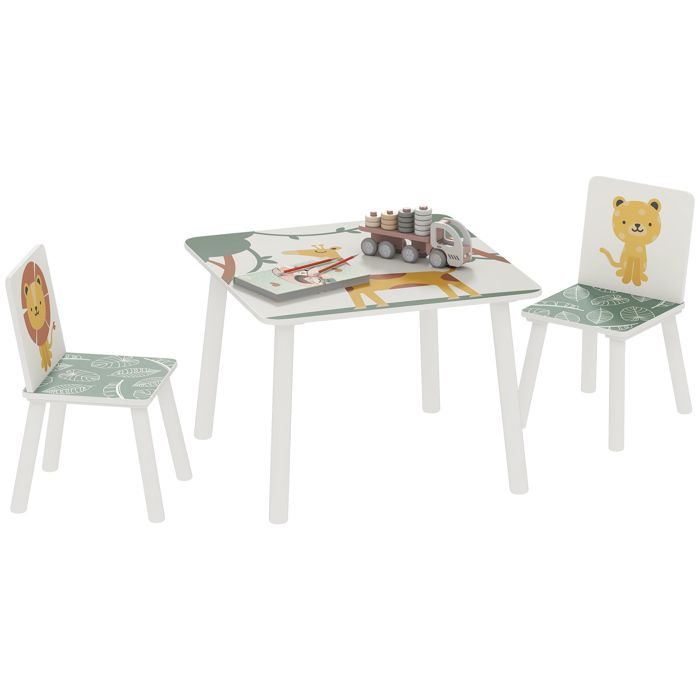 Table enfant avec chaise - AIYAPLAY - motifs animaux - pour dessiner jouer étudier - en bois - 60 x 60 x 44 cm - vert