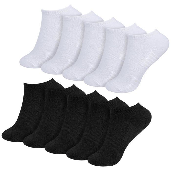 Chaussettes sport rembourrées femme - 10 paires noir/blanc pointures 36-38 - Convient pour course