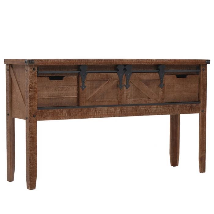 Table console en bois de sapin - vidaXL - 131x355x75 cm - Brun - Bois massif - Style vintage - Rails coulissants