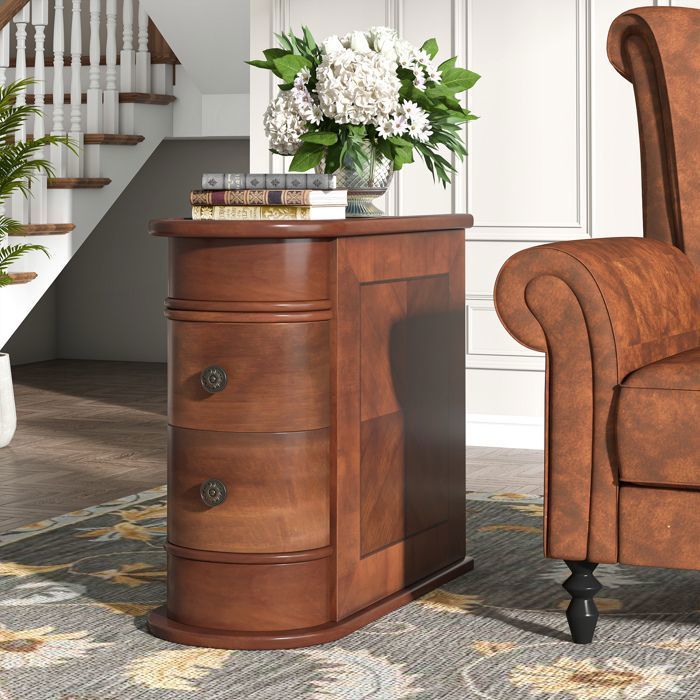 Table dappointFinmind60×27×60 cmTable de Chevet Étroite Avec 2 TiroirsBois MassifPour SalonChambreNoyer