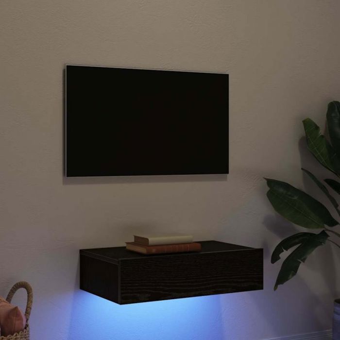 Meuble TV mural Vidaxl chêne noir 60x35x155 cm avec éclairage LED RVB réglable