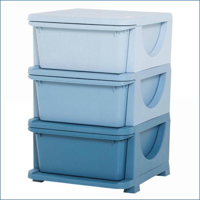 Youth Kids & Baby Furniture - Commode à 3 tiroirs surélevée - Bords arrondis - Bleu